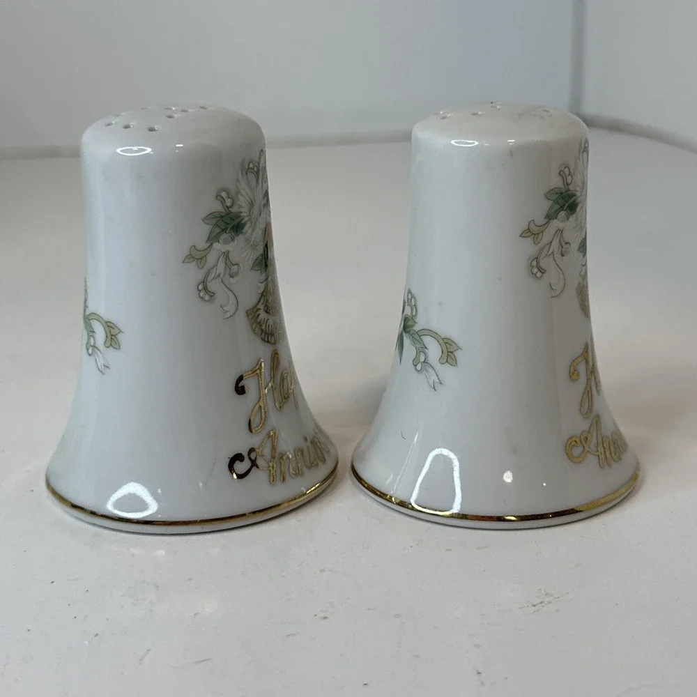 Happy Anniversary Bell Shaped Salt & Pepper Shakers Lefton Japan 1150